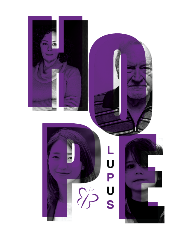 HOPE – Disease of a Thousand Faces Campaign Artwork featuring the word 'HOPE' intertwined with faces of people living with lupus, symbolizing strength and resilience