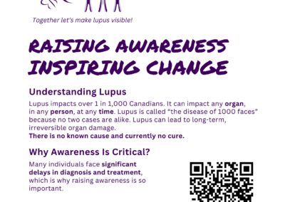 Informational poster with Lupus Canada and Lupus Awareness Month logos, explaining lupus and why awareness is critical.