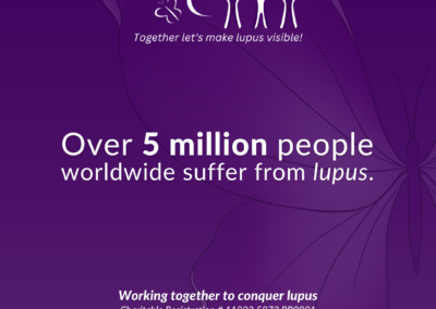 Instagram story graphic in purple with butterfly imagery and the message “Over 5 million people worldwide suffer from lupus.”