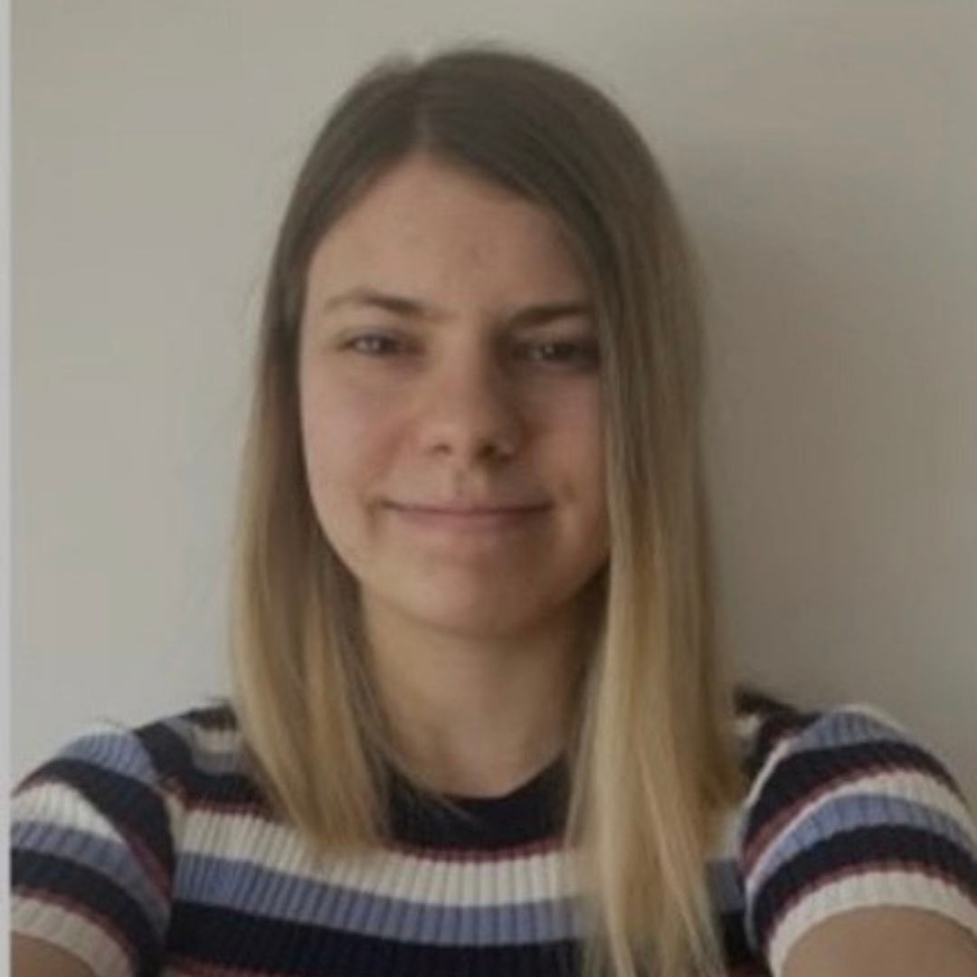 Portrait of Joelle Dussault, Lupus Canada Scholarship Winner, with straight blonde hair and striped shirt.