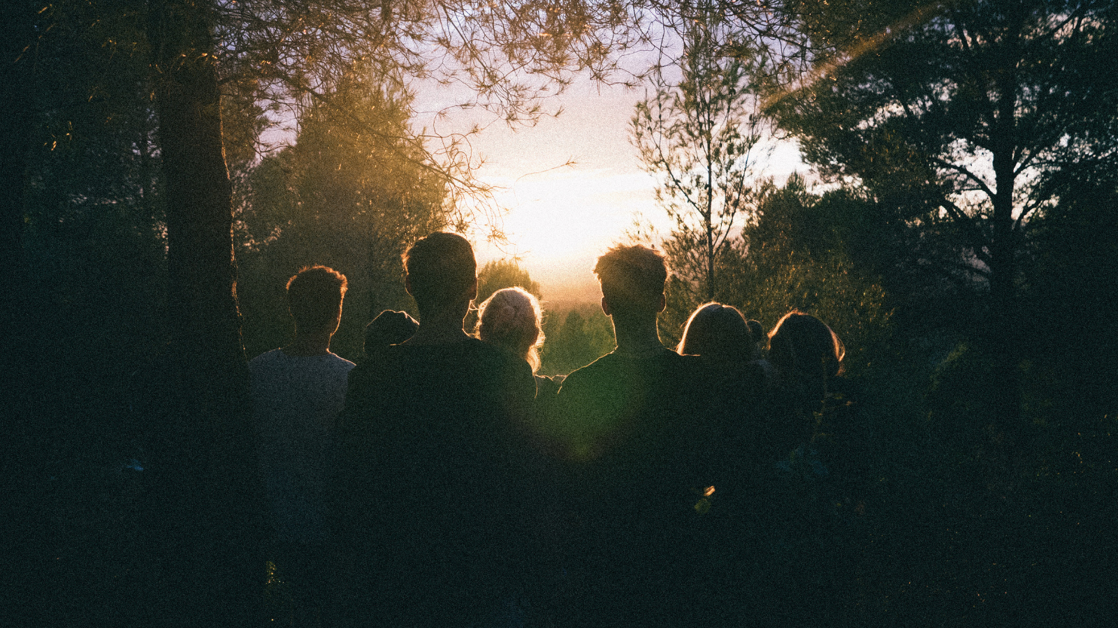 Un groupe de personnes se tenant ensemble dehors au coucher du soleil, symbolisant le soutien communautaire et la sensibilisation à la recommandation du vaccin ROR contre le lupus.