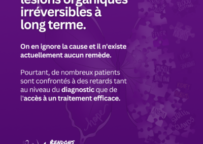 Graphique violet indiquant que le lupus peut entraîner des dommages organiques irréversibles à long terme et qu’il n’existe aucun remède connu
