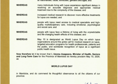 World Lupus Day proclamation in Manitoba recognizing May 10 as World Lupus Day and supporting lupus awareness in Canada